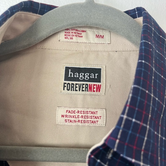 Haggar Forever New long sleeve button up plaid shirt men’s size medium - Picture 2 of 9